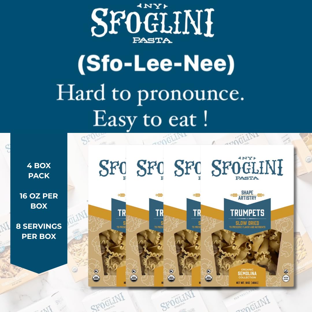 Sfoglini Trumpets Campanelle bronze-cut rough finish enhances sauce cling.