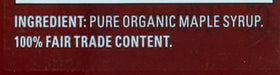 Shady Maple Farm very dark syrup close-up label, notes on organic purity.