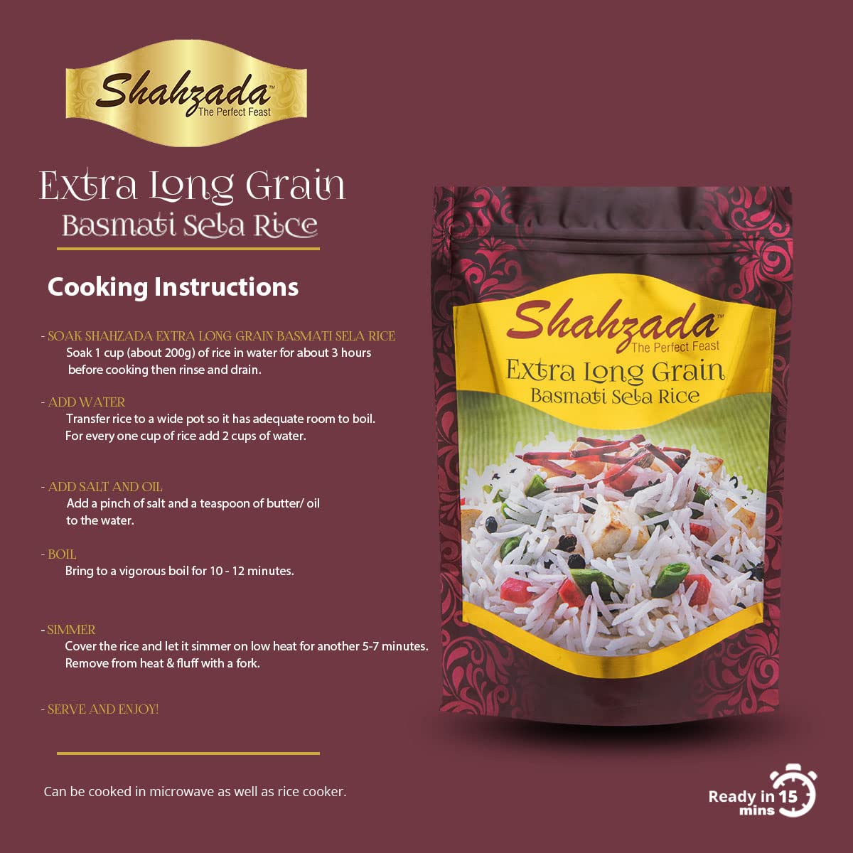 Shahzada Basmati Sela cooked grains appear fluffy and non-sticky
