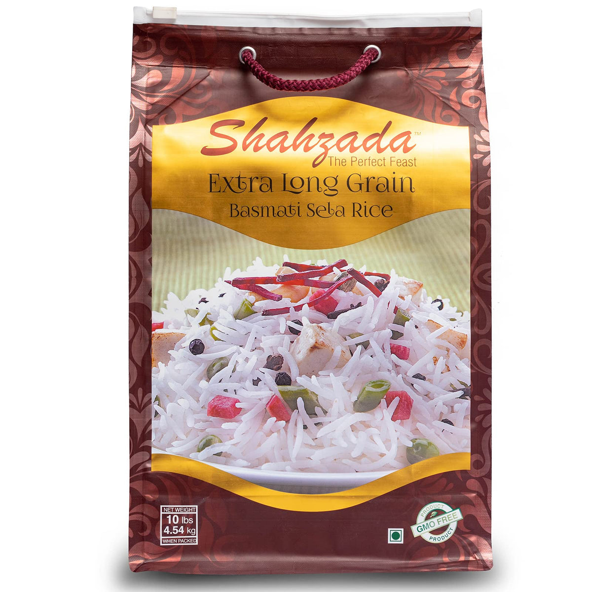 Shahzada Basmati Sela Rice 10 lb bag front view for easy home cooking