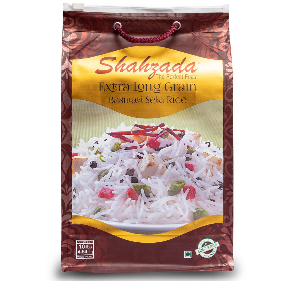 Shahzada Basmati Sela Rice 10 lb bag front view for easy home cooking