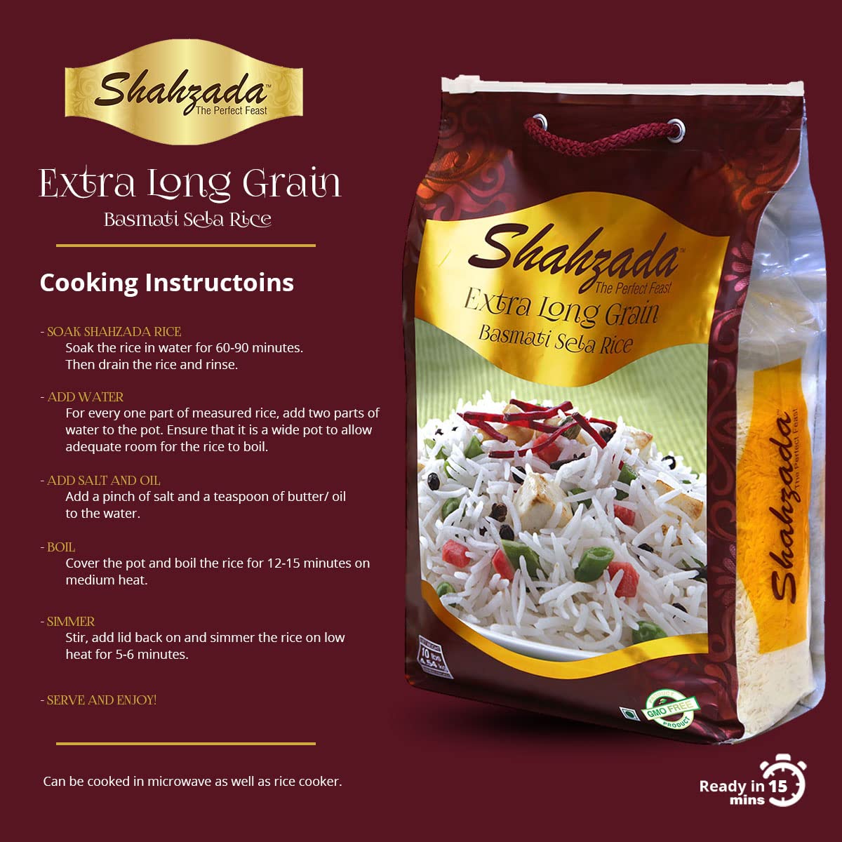 Shahzada Basmati Sela Rice halal and kosher certified label