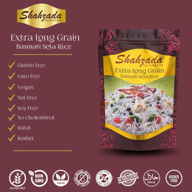 Shahzada Basmati Sela vacuum packaging with CO2 flush preserves freshness