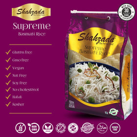 Shahzada Supreme Basmati Rice zip-lock bag preserves moisture and flavor