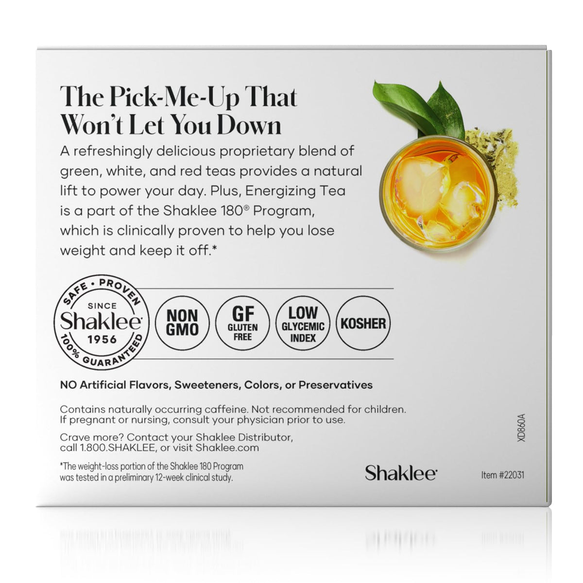 Hot or cold Shaklee Energizing Tea pour with refreshing matcha flavor