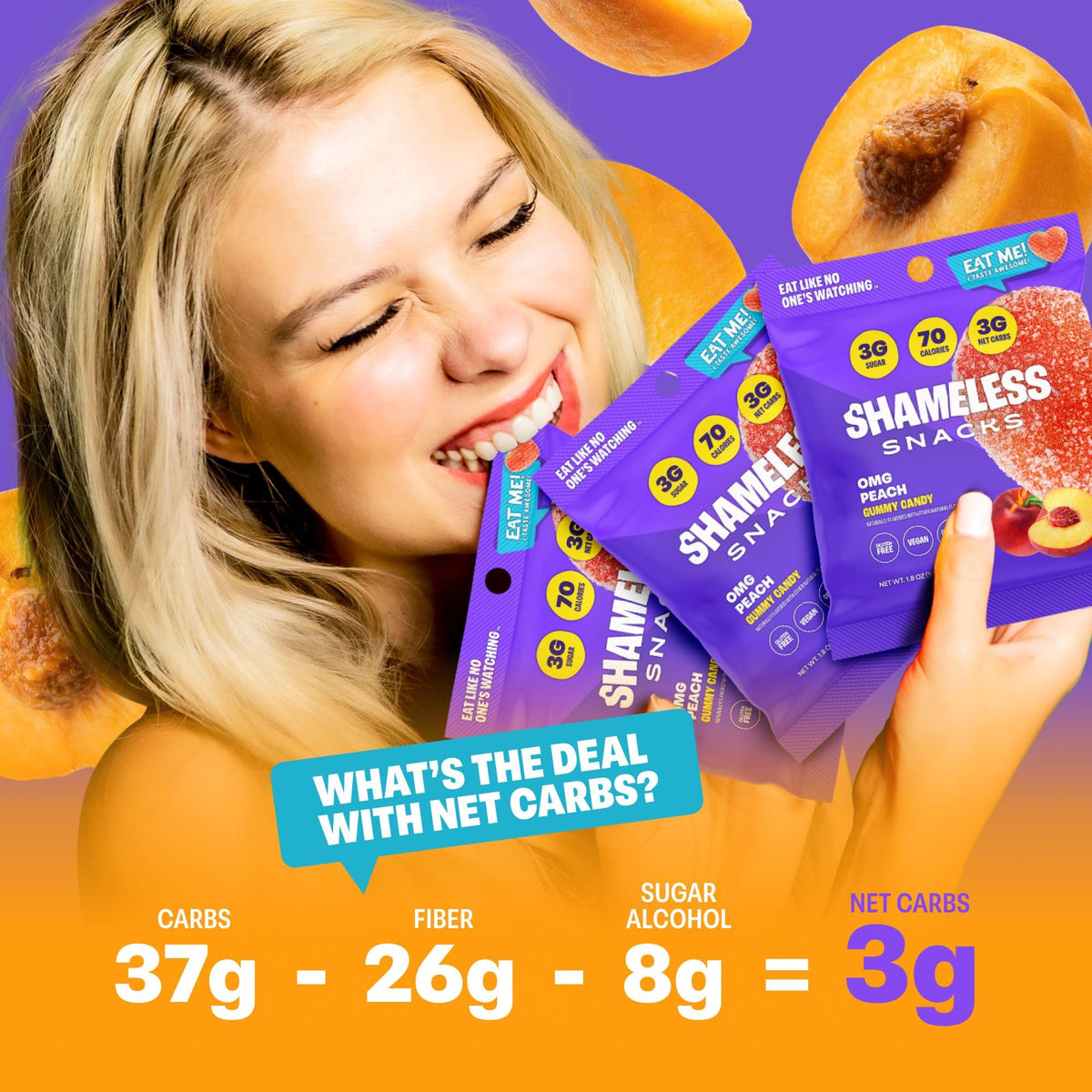 Shameless 26g fiber per bag emphasizing daily fiber goals