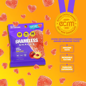 Shameless 3g net carbs peach gummies for keto-friendly snacking