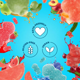 Shameless Snacks Red Raspberry Sour Scouts gummies with tangy berry flavor.