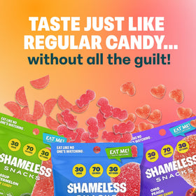 Shameless Snacks Red Raspberry Sour Scouts flavor close-up with tangy berry notes.