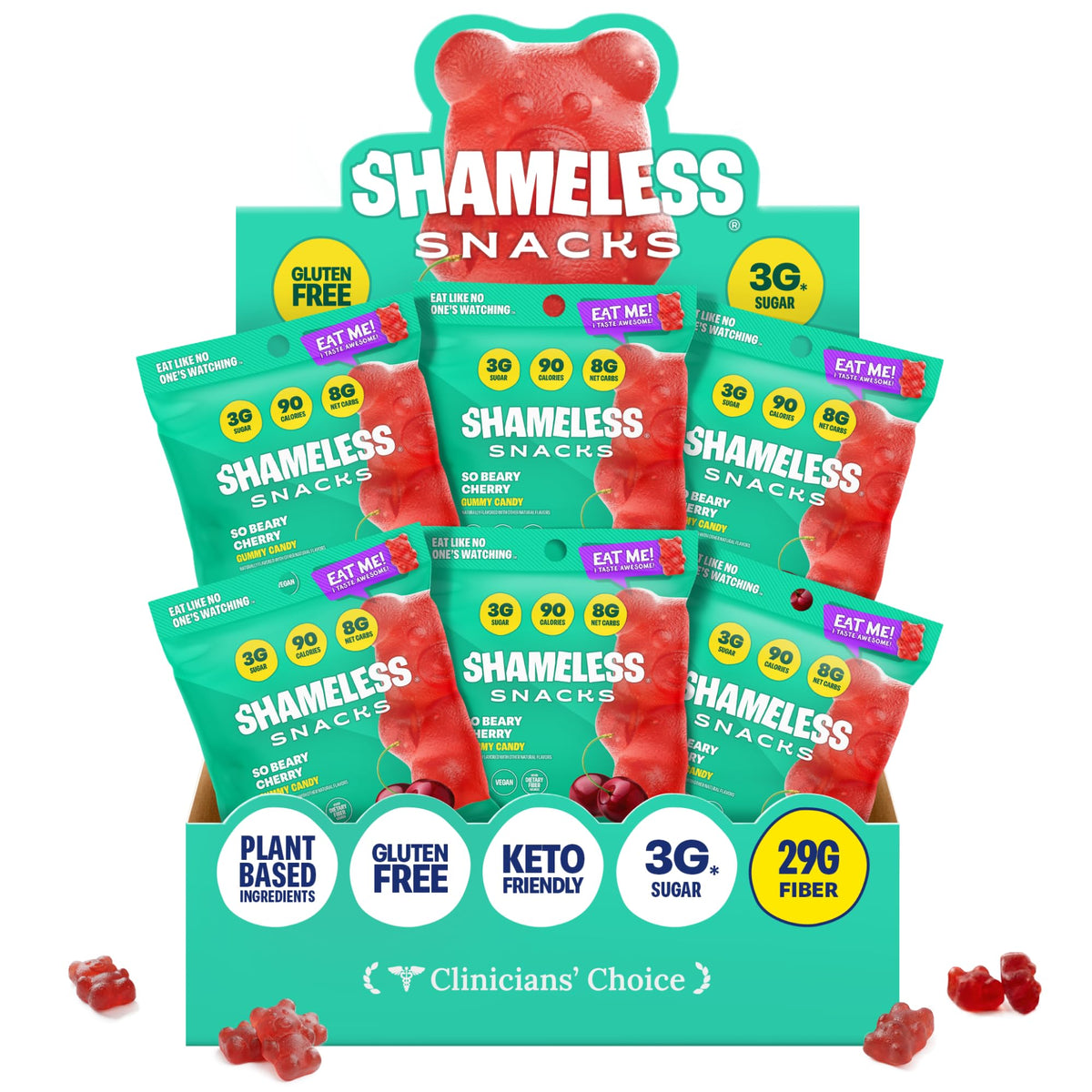 Shameless So Beary Cherry bears in package highlight bold flavor and keto-friendly snacking