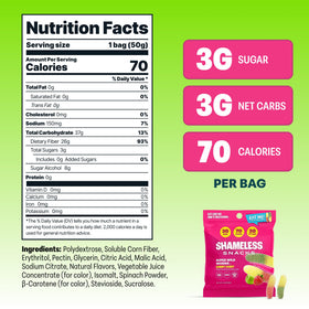 Shameless Snacks Sour Gummy Worms bag front highlighting product packaging