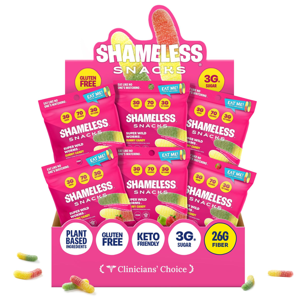Shameless Snacks Sour Gummy Worms bulk pack with vibrant worms for on-the-go snacking