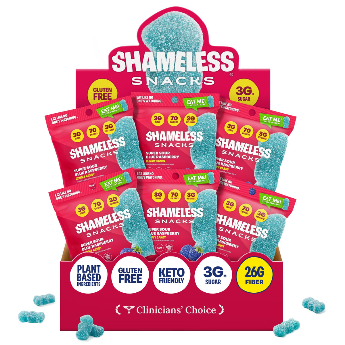 Shameless Super Sour Blue Raspberry bag front with bold flavor for snack time.