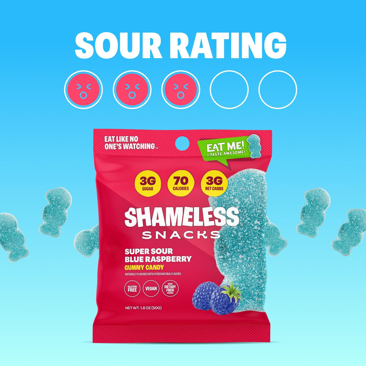 Shameless Super Sour Blue Raspberry kids lunchbox scene, easy snack option for kids.