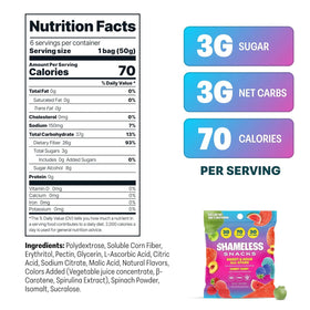 Shameless Snacks front label highlighting five-flavor mix for variety.