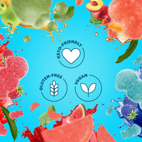 Watermelon flavor gummy from the mix, pink and green speckled.