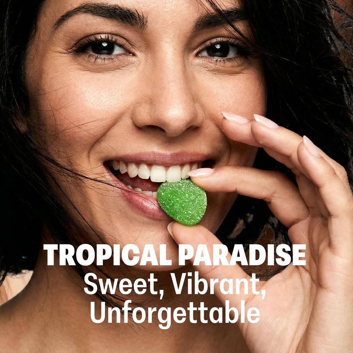 Five flavors of Shameless Tropical Paradise gummies: Pineapple, Mango, Strawberry, Blue Raspberry, Passion Fruit