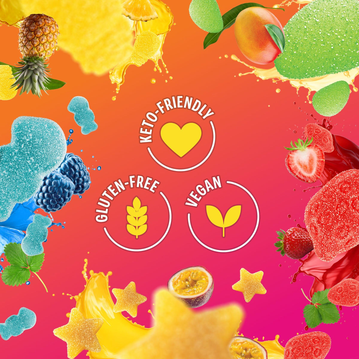 Close-up of sour-coated gummies from Shameless Tropical Paradise