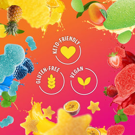 Close-up of sour-coated gummies from Shameless Tropical Paradise