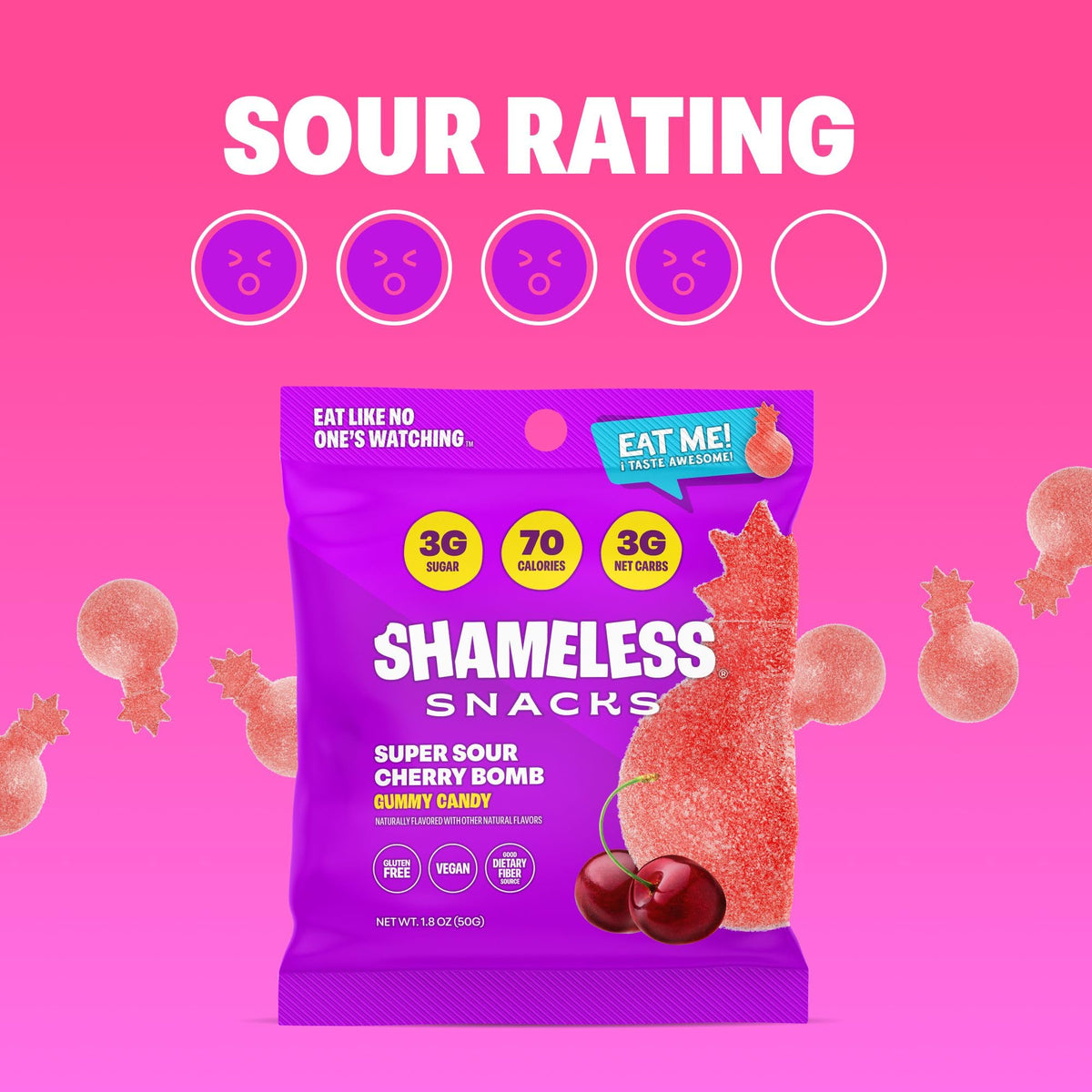 Shameless Sour Cherry Bomb dye-free candy appeals to image-conscious shoppers.