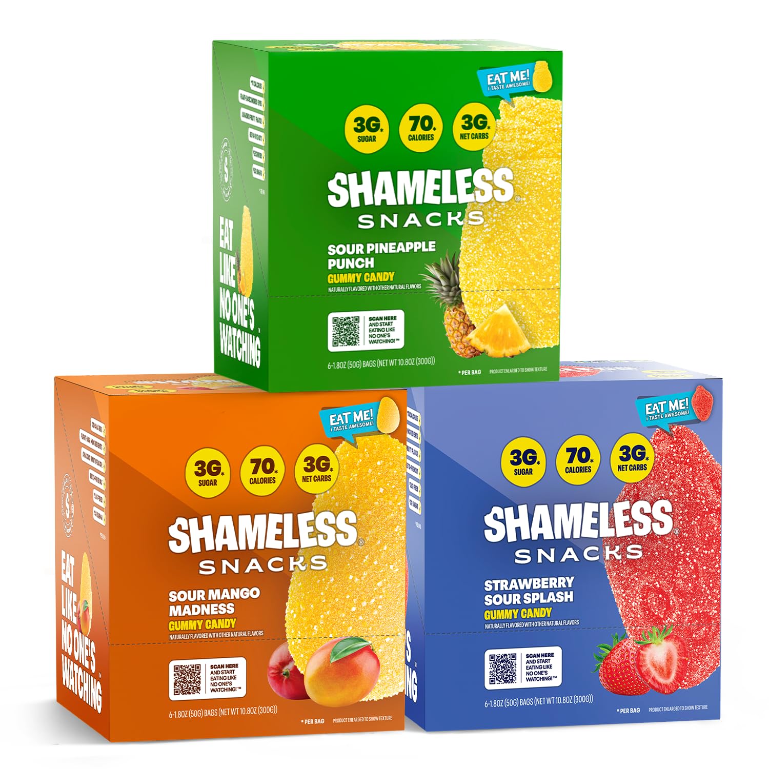 Shameless Sour Power Trio box front with vibrant colors for snack time