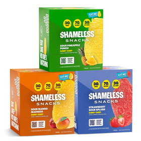 Shameless Sour Power Trio box front with vibrant colors for snack time