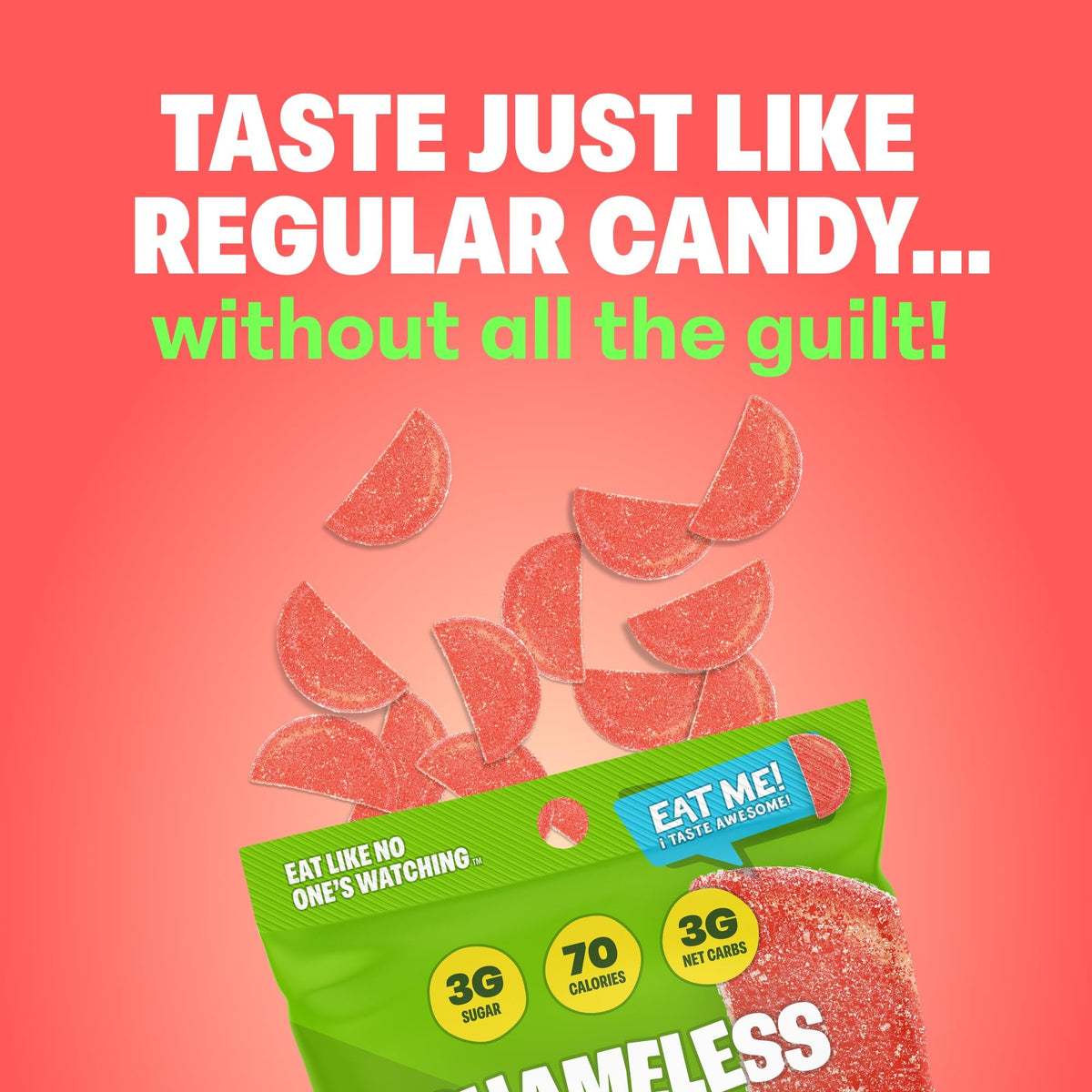 Shameless Wassup Watermelon plant-based pectin label highlighting vegan option.