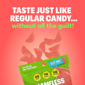 Shameless Wassup Watermelon plant-based pectin label highlighting vegan option.