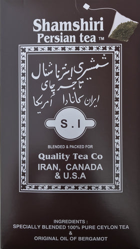 Shamshiri Persian Tea packaging with 100 pouches for daily use.