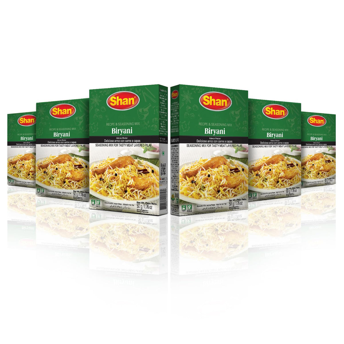 Shan Biryani Masala 50g front label, ready-to-use spice blend for flavorful biryani.