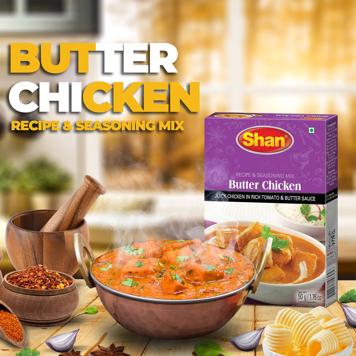 Shan Butter Chicken prepared dish, creamy sauce complements tender chicken