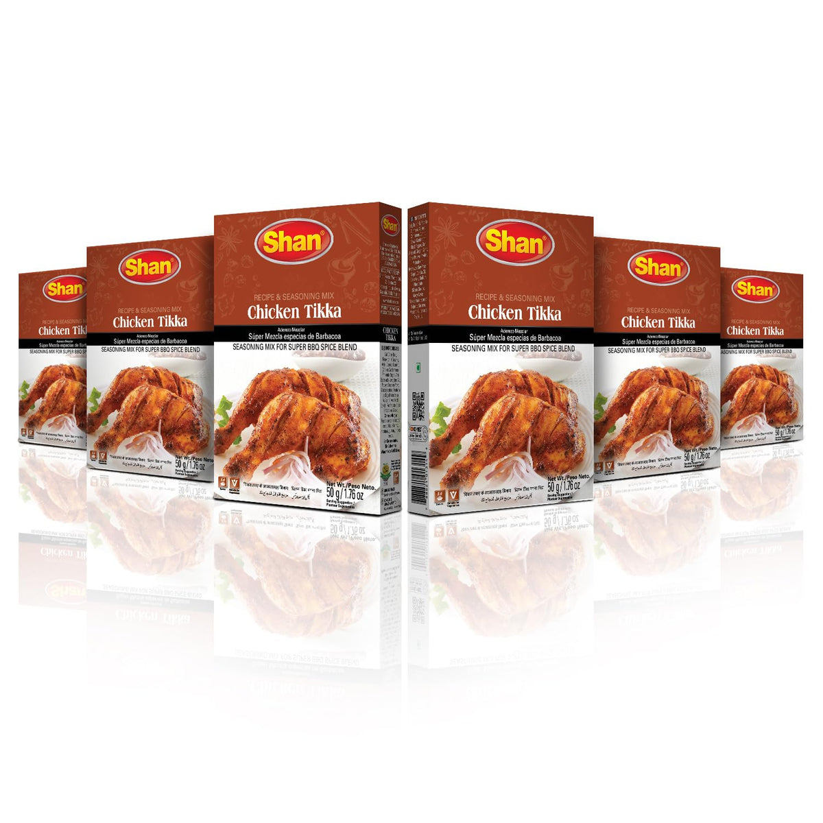 Shan Chicken Tikka Masala Mix six-pack box showing authentic spice blend for authentic flavor