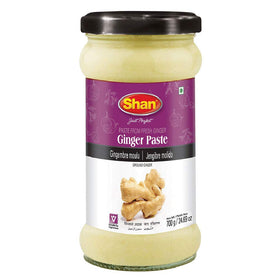 Shan Ginger Paste jar close-up showing glossy glass container for quick, aromatic curries