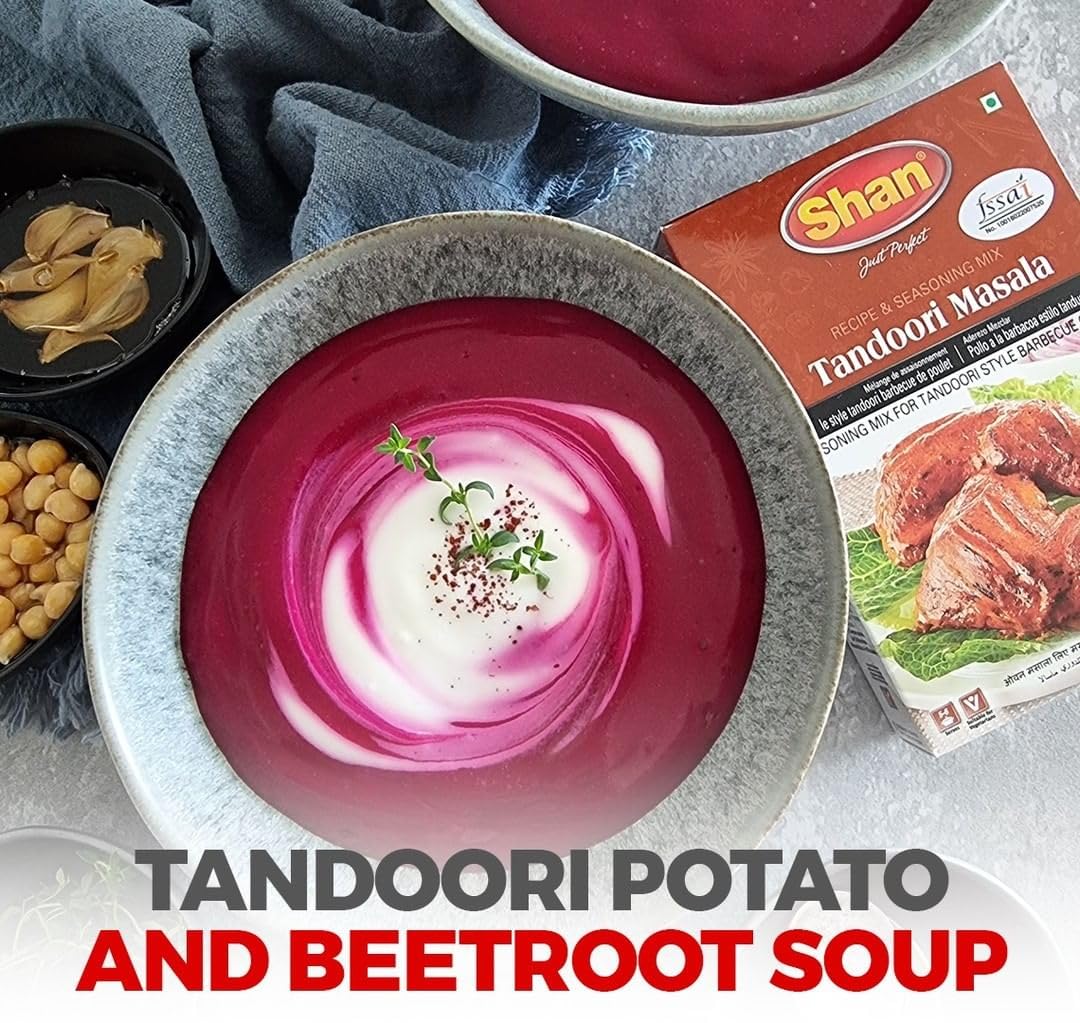 Shan Tandoori Masala Color Rich conveys vibrant hue from spices.