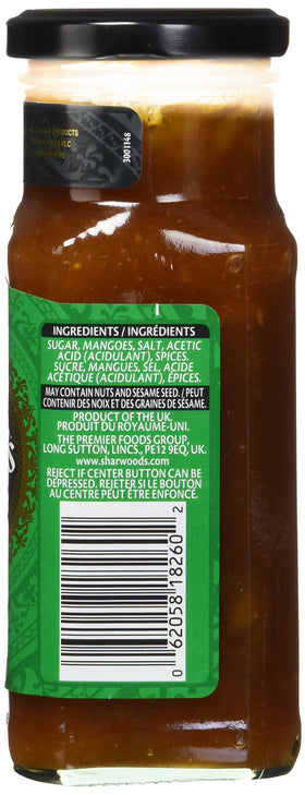 Sharwood's Major Grey Mango Chutney serving image, ideal as a glaze or dip with snacks.