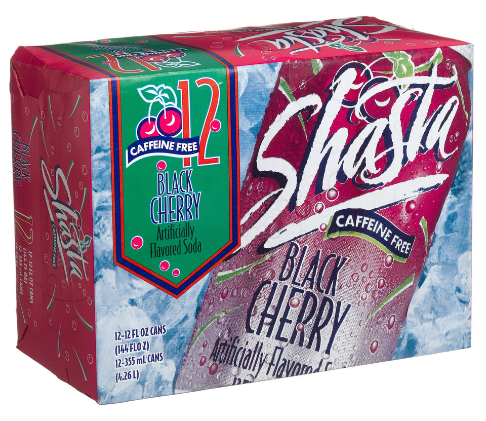 Shasta Black Cherry Soda 12-pack cans provide caffeine-free refreshment for everyday moments.