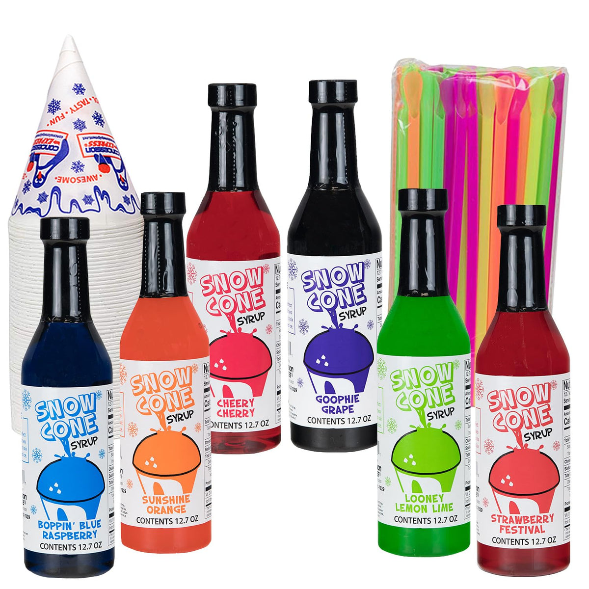 Shave Ice Syrups blue raspberry 12-7oz bottle for colorful snow cones and parties.
