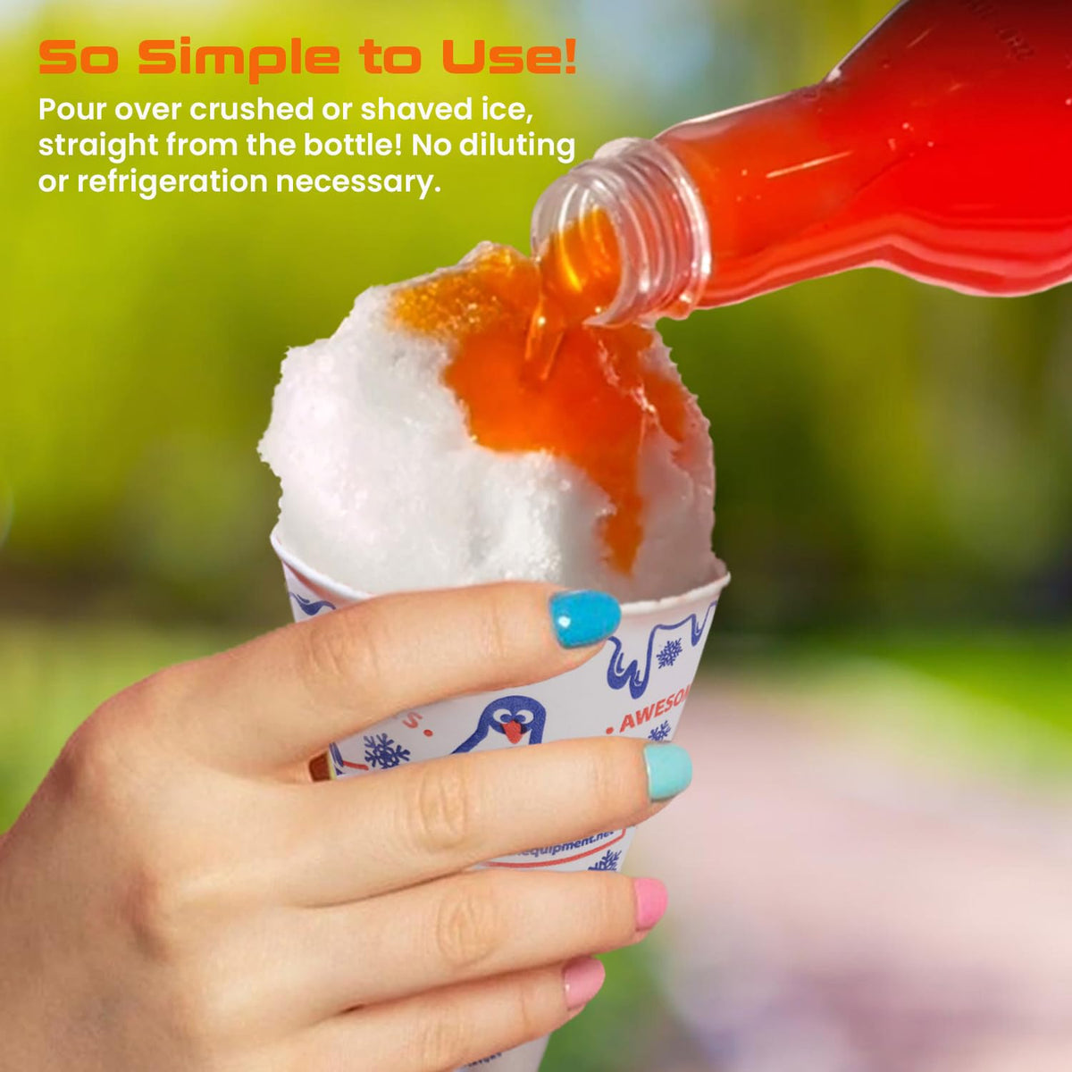 Shave Ice Syrups strawberry 12-7oz bottle delivers bright flavor for snow cones.
