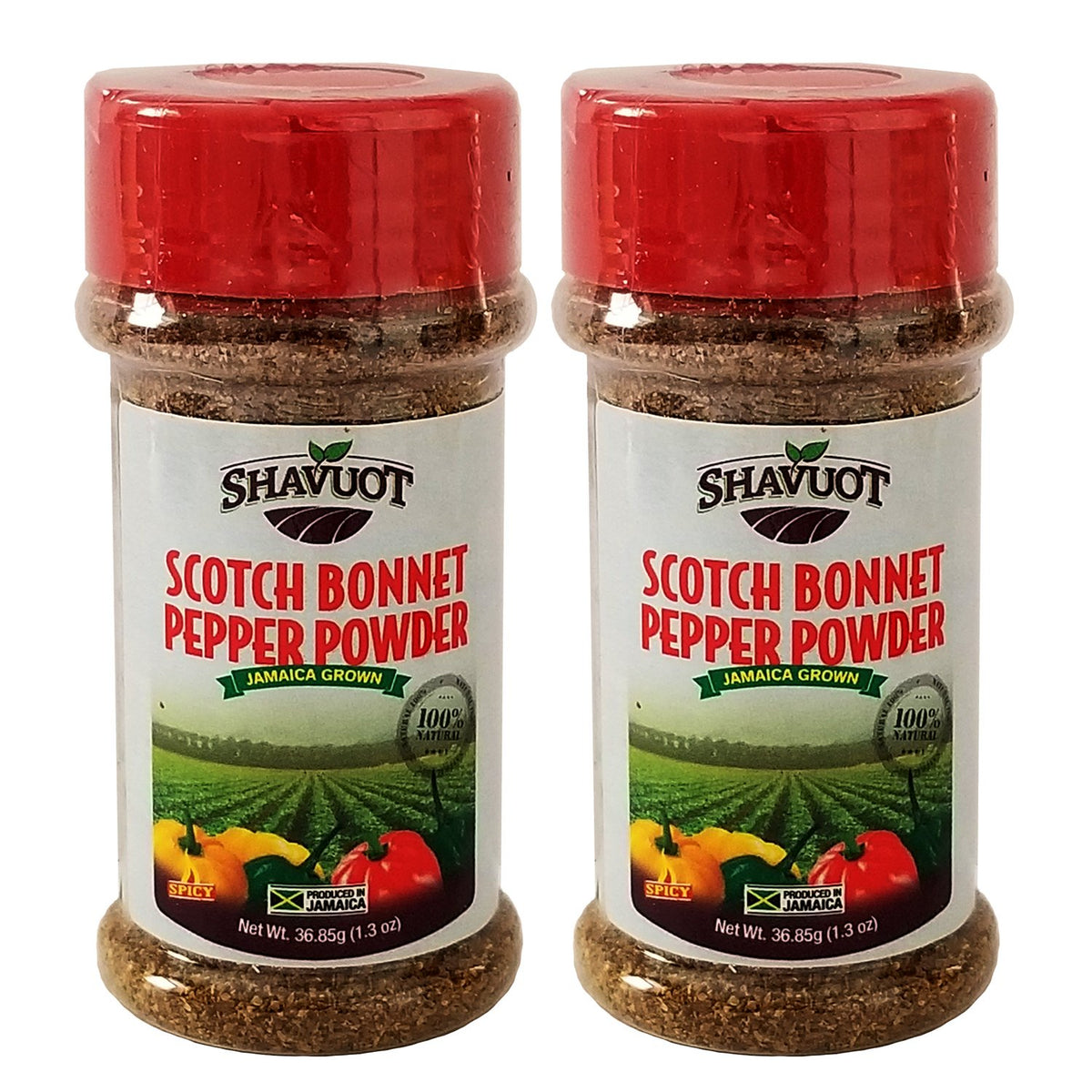 Shavuot Jamaican Scotch Bonnet Pepper Powder pack adds authentic heat to Caribbean dishes.