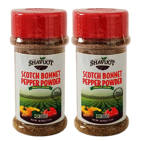 Shavuot Jamaican Scotch Bonnet Pepper Powder pack adds authentic heat to Caribbean dishes.