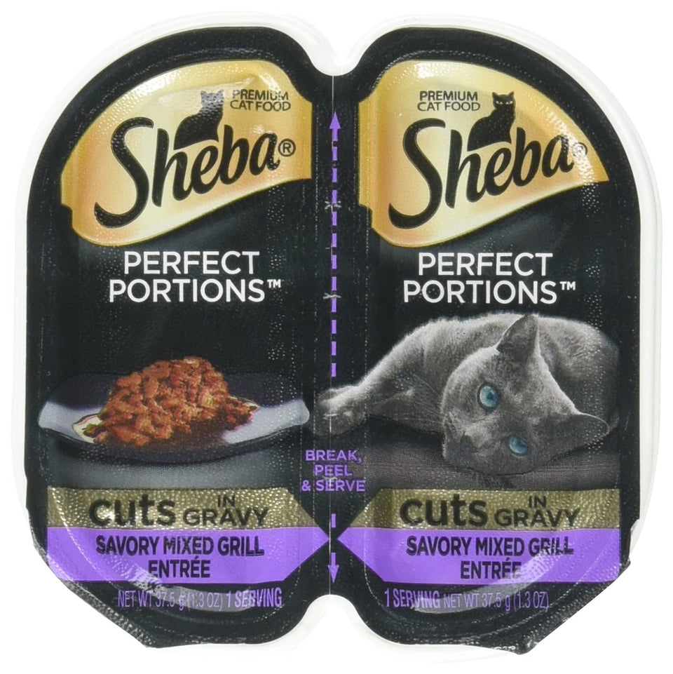 Sheba Perfect Portions Savory Mixed Grill Entree` Cuts in Gravy, convenient 5-2 pack trays for cats