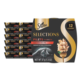 Sheba Selections Filets in Broth cup open with chicken-tuna, ideal meal topper
