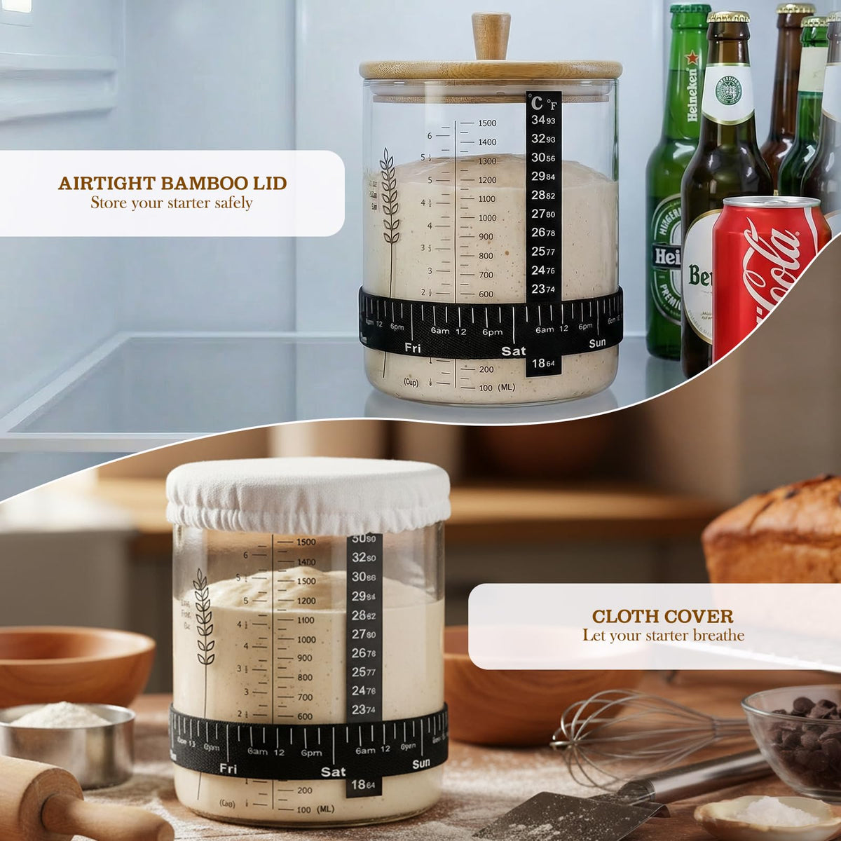 SheeChung 50oz starter jar silicone scraper double pack for smooth mixing