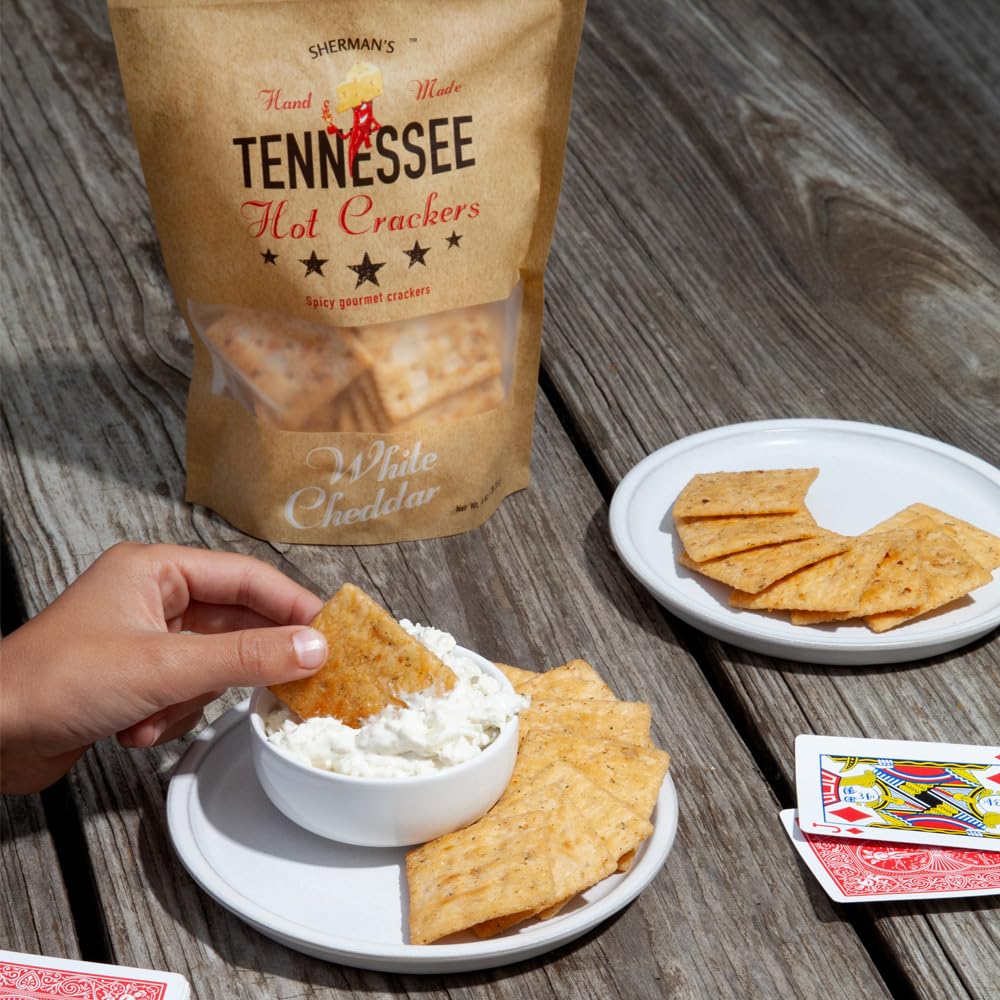 Sherman's Tennessee Hot Crackers closeup, showcasing crunchy texture and spicy seasoning