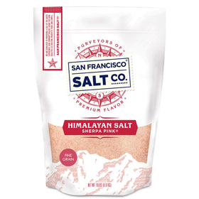 Sherpa Pink Himalayan Salt fine grain 19lbs bag for everyday seasoning and flavor enhancement.