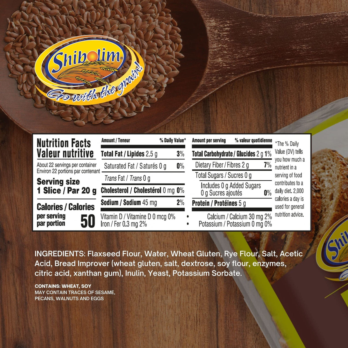 Shibolim flaxseed bread vegan-label, perfect for plant-based meals.