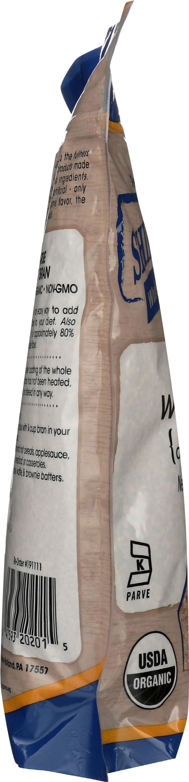 Shiloh Farms Bran Coarse packaging emphasizing organic sourcing