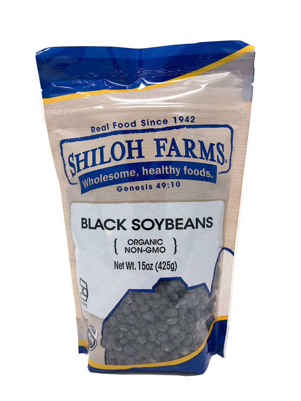 Shiloh Farms Organic Black Soybeans front view, pantry staple option.