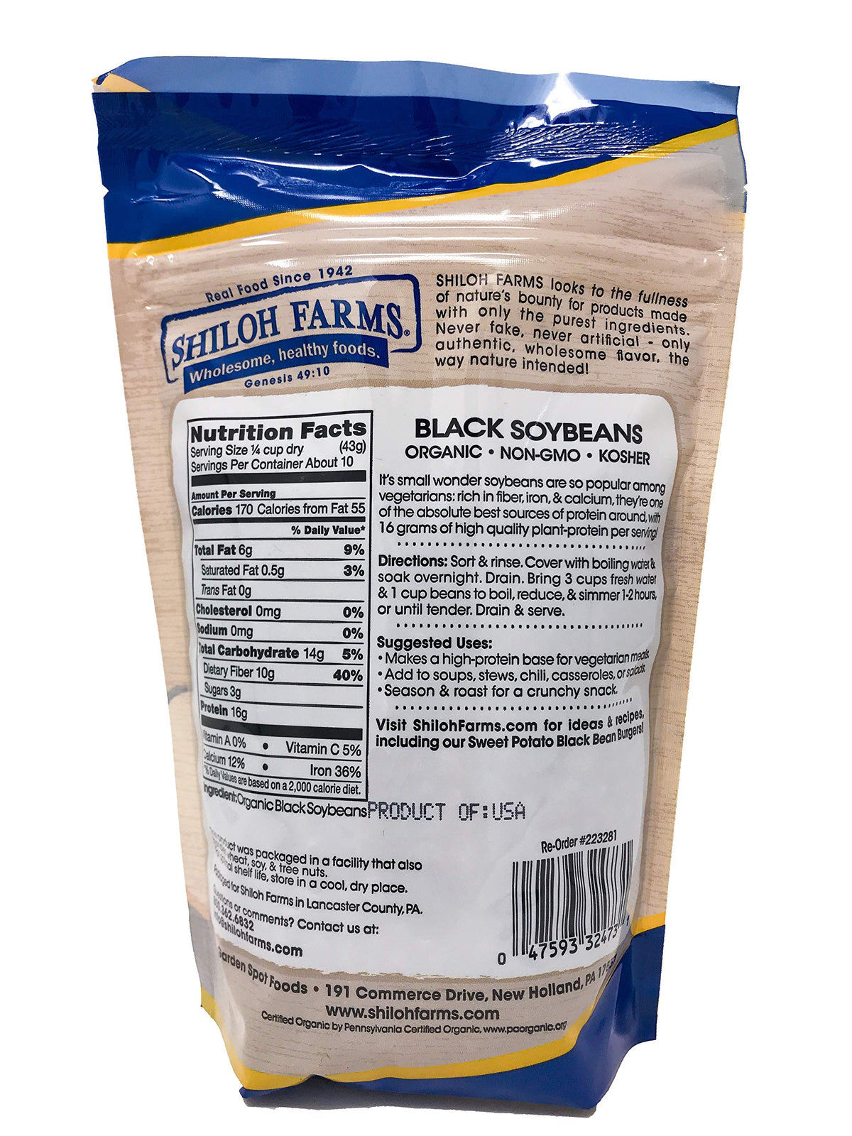 Shiloh Farms black soybeans closeup, glossy beans ready for simmering and protein