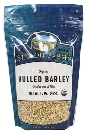 Shiloh Farms Organic hulled barley pouch front view ready to rinse for soups